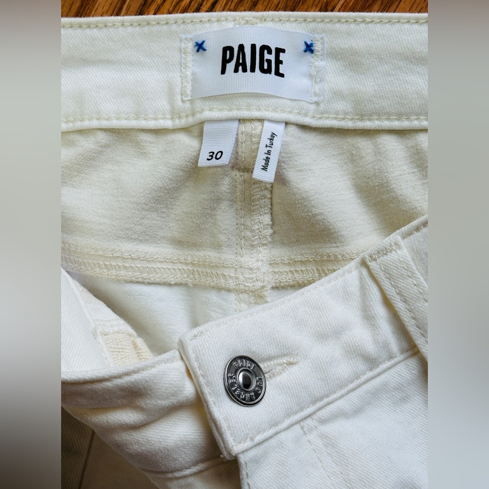 PAIGE Ecru Sunrise Stella Jean 2-panel 30 Fray Raw Hem Split Crop Straight Denim - Picture 8 of 16